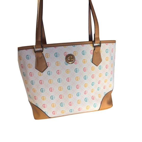 Giani Bernini Multicolor Logo Shoulder Bag Leather Trim & Handles Organizer - Picture 5 of 10